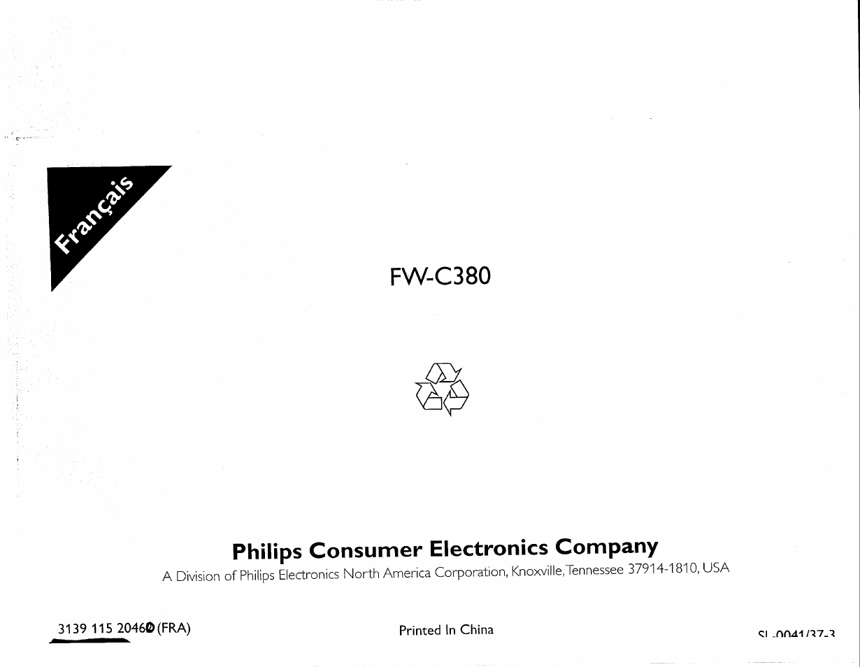 Fw-c380, Philips consumer electronics company | Philips FWC380 User Manual | Page 179 / 180