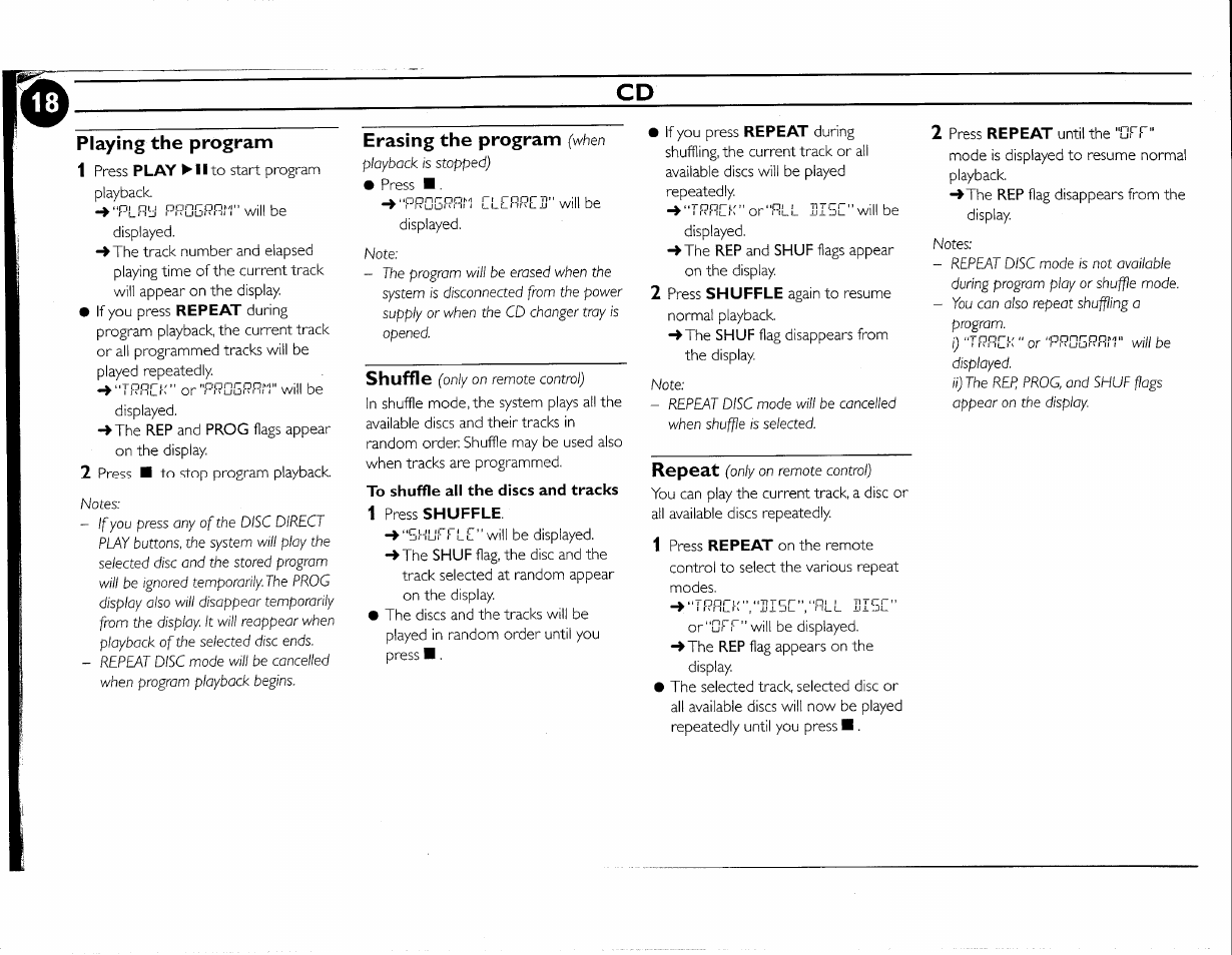 Playing the program, Erasing the program, Shuffle | Repeat | Philips FWC380 User Manual | Page 37 / 180