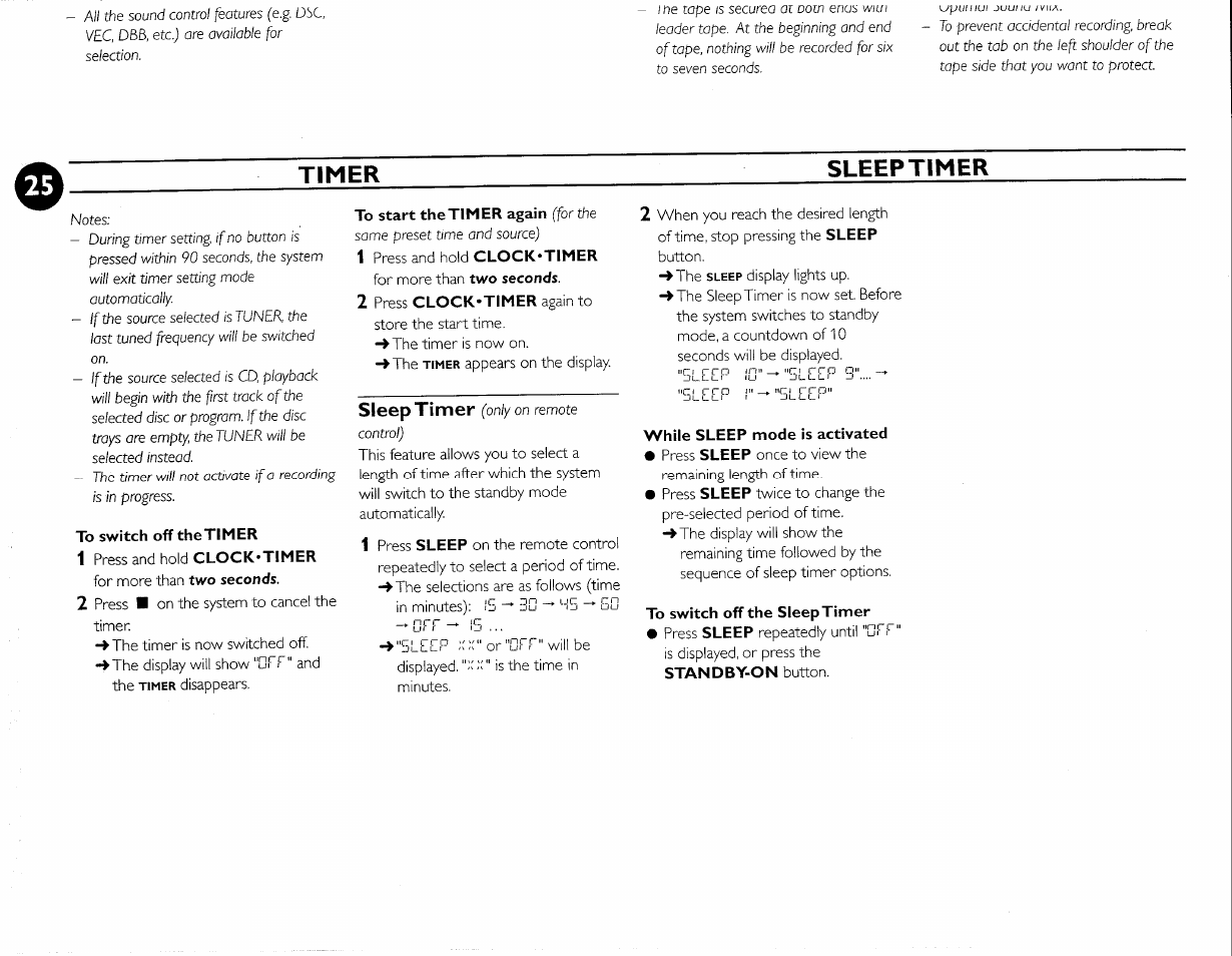 Timer, Sleep timer, Timer sleep timer | Philips FWC380 User Manual | Page 51 / 180