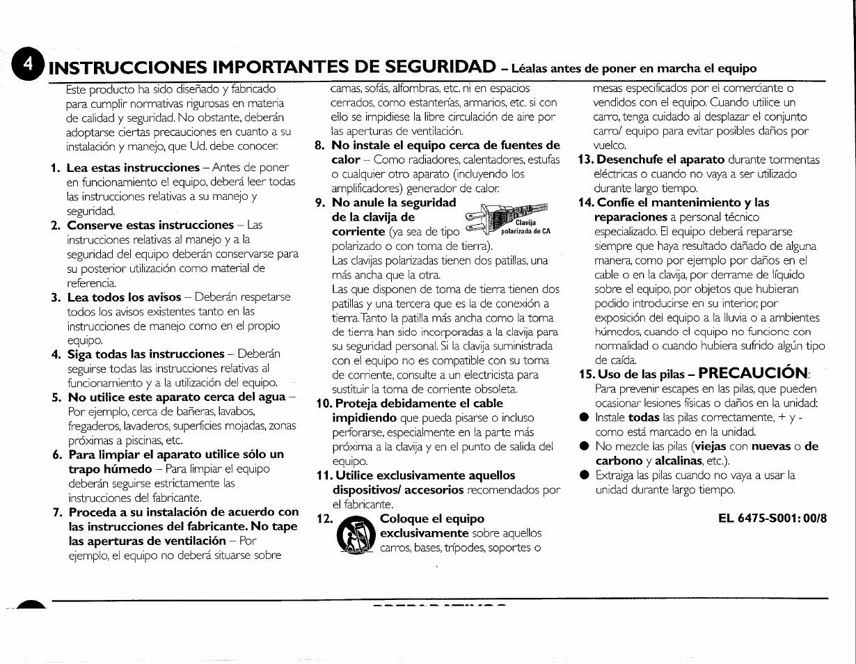 Instrucciones importantes de seguridad | Philips FWC380 User Manual | Page 69 / 180