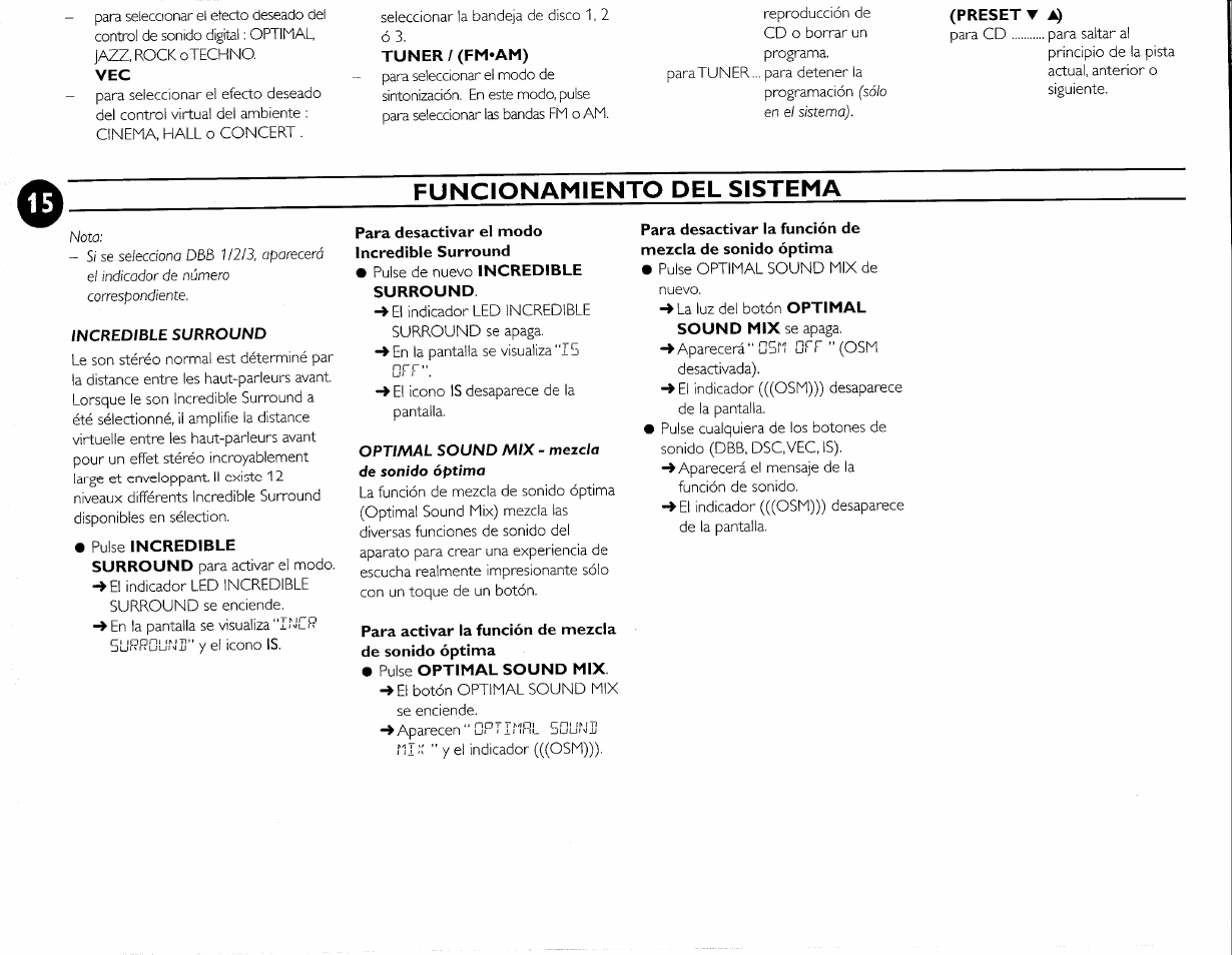 Funcionamiento del sistema | Philips FWC380 User Manual | Page 91 / 180