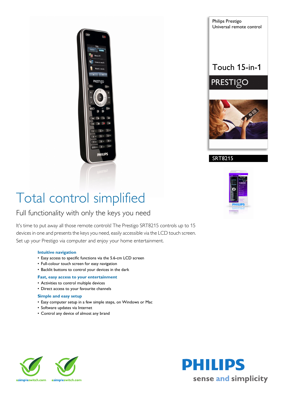 Philips Prestigo SRT8215 User Manual | 2 pages