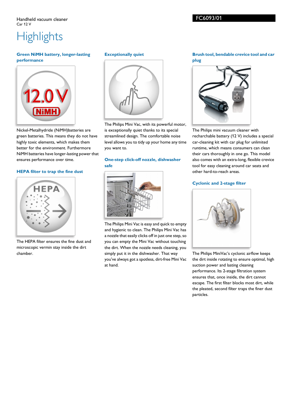Highlights | Philips FC6093 User Manual | Page 2 / 3
