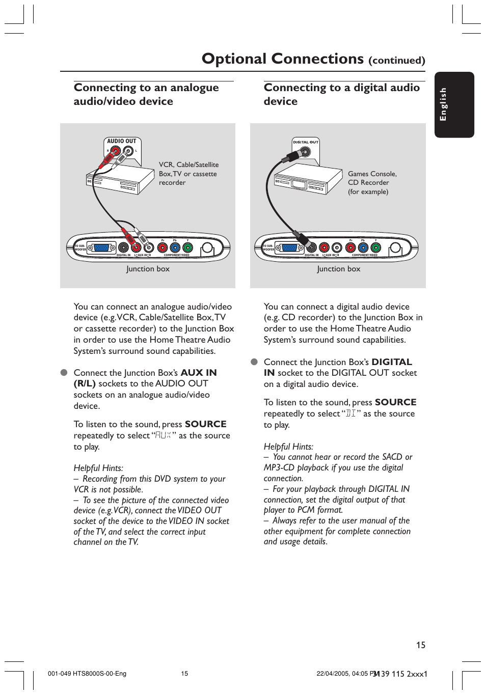 Optional connections, Continued) | Philips HTS8000S User Manual | Page 15 / 49