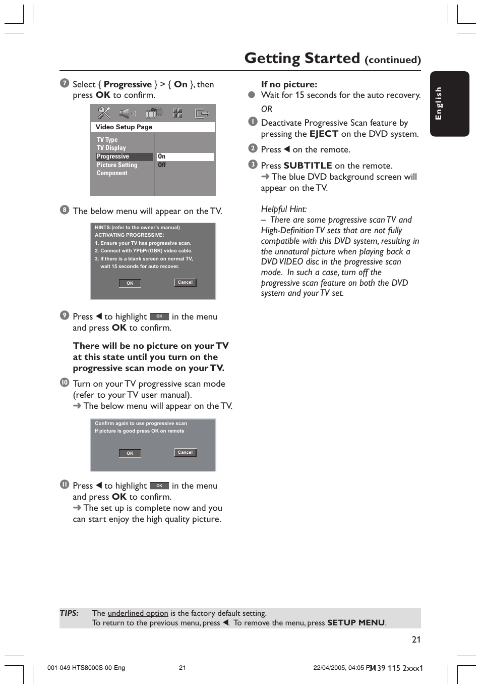 Getting started, Continued) | Philips HTS8000S User Manual | Page 21 / 49