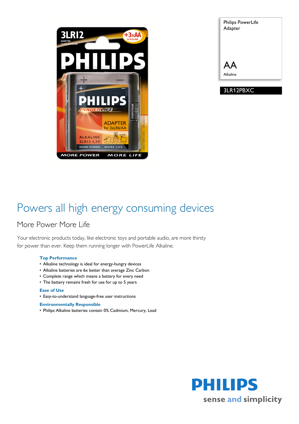 Philips 3LR12PBXC User Manual | 2 pages