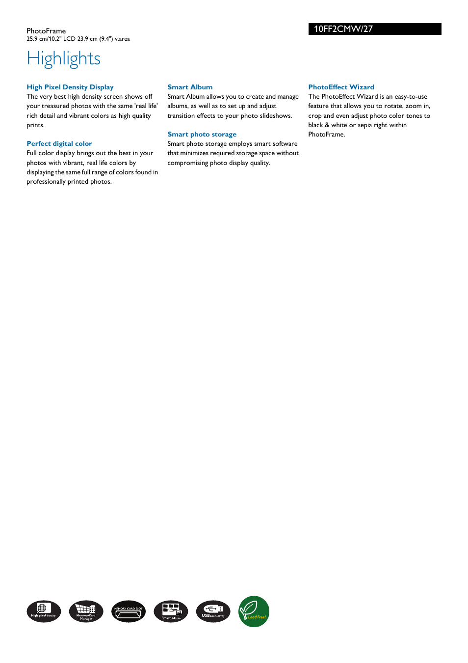 Highlights | Philips 10FF2CMW User Manual | Page 2 / 3