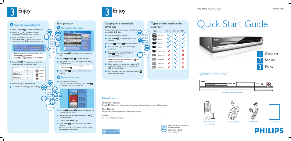 Philips DVDR3440H/05B User Manual | 2 pages