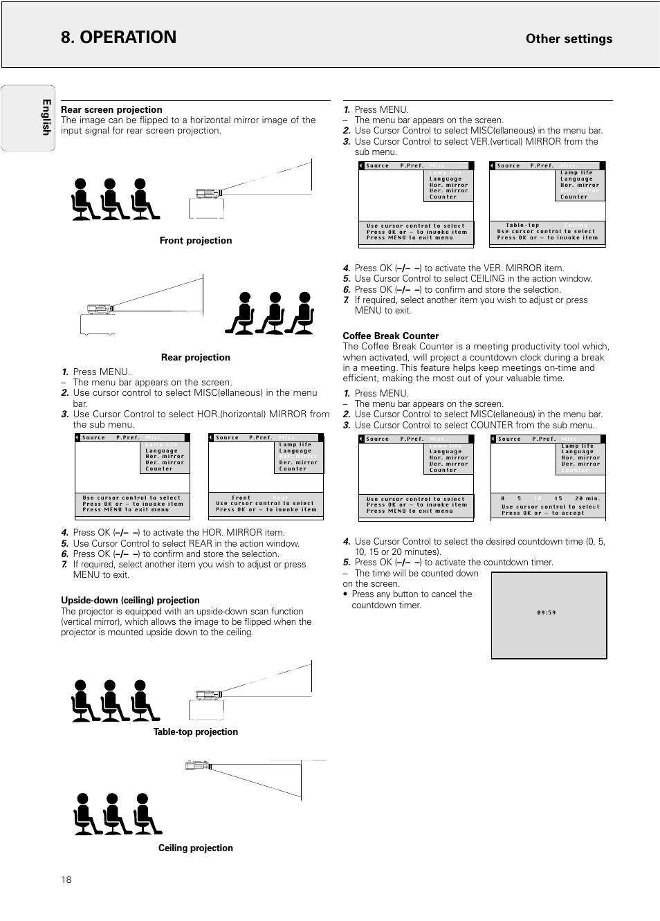Operation, Other settings, English | Philips Hopper 20 series User Manual | Page 18 / 22