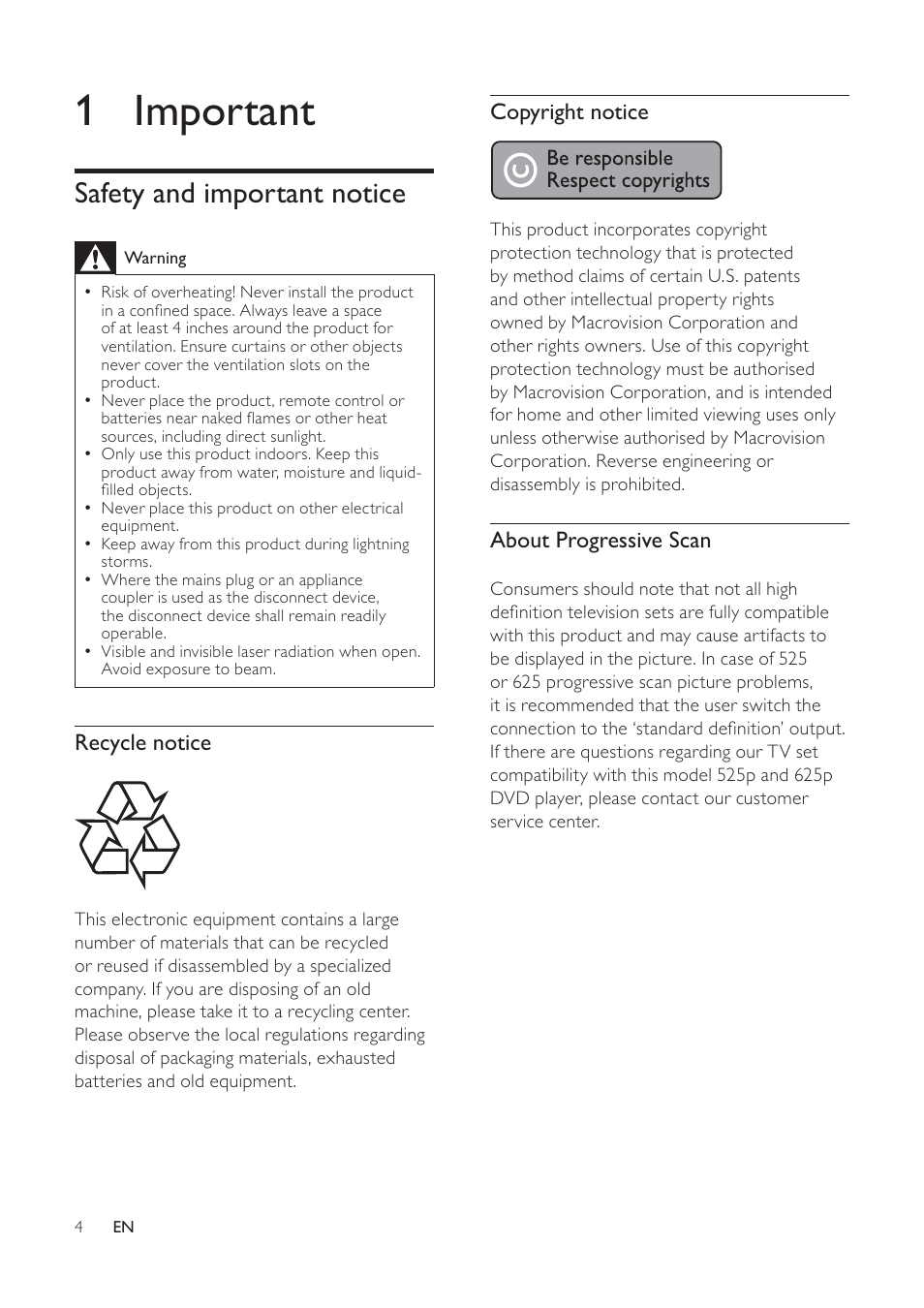 1 important, Safety and important notice | Philips HTS6520/93 User Manual | Page 4 / 51