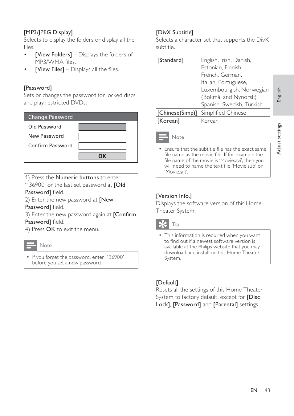 Philips HTS6520/93 User Manual | Page 43 / 51