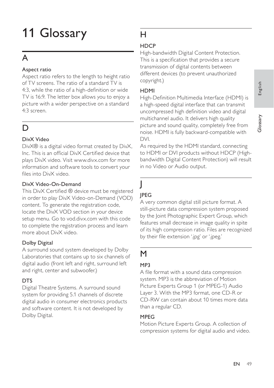 11 glossary | Philips HTS6520/93 User Manual | Page 49 / 51