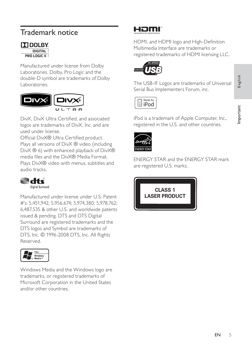 Philips HTS6520/93 User Manual | Page 5 / 51