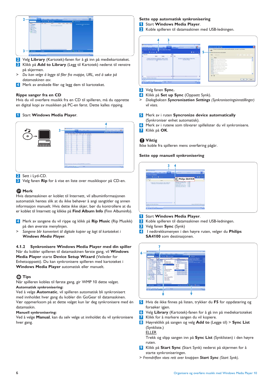 2 synkronisere windows m | Philips AUDIO PLAYER SA4101 User Manual | Page 8 / 16