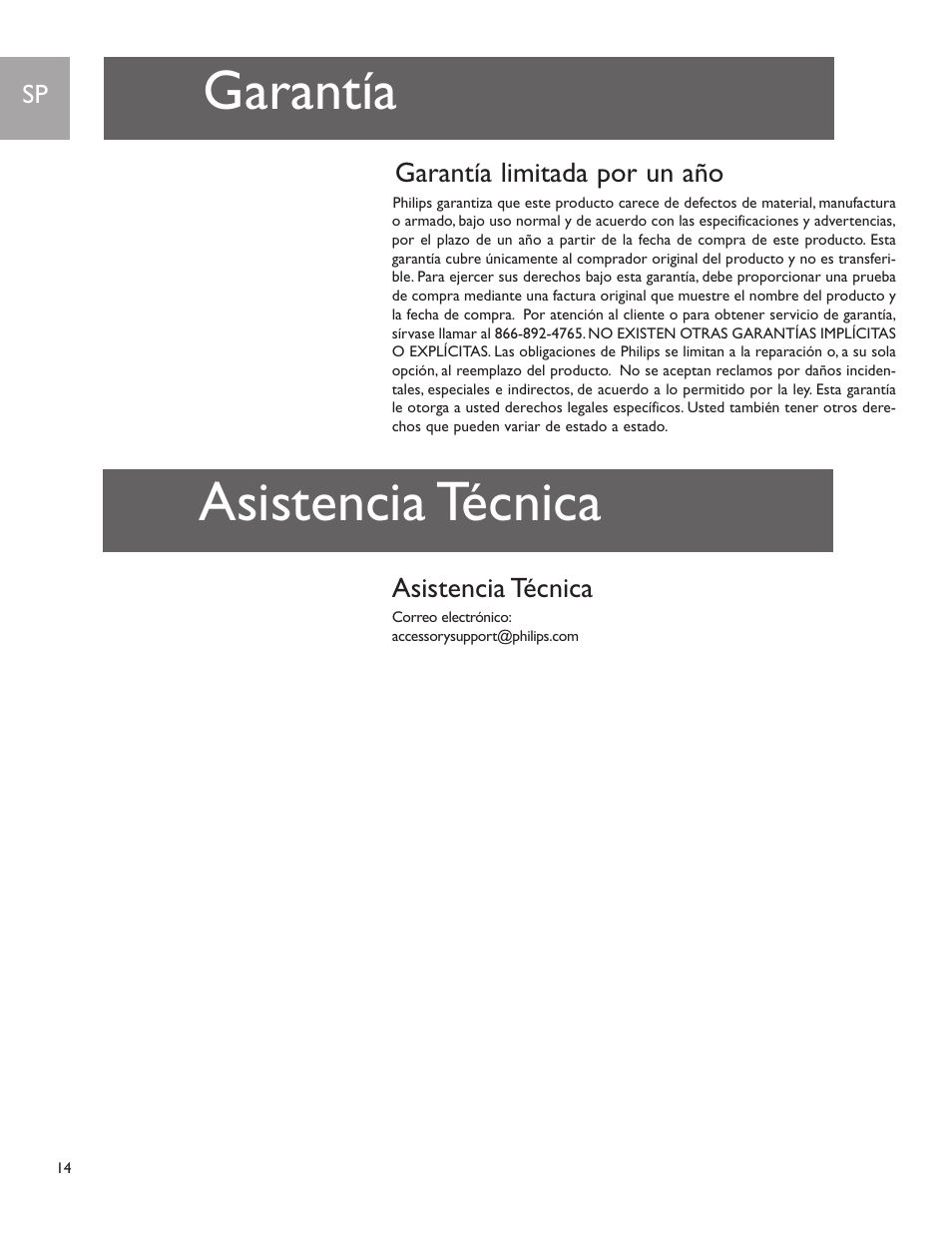 Garantía, Asistencia técnica | Philips Sdw1850/17 User Manual | Page 14 / 16