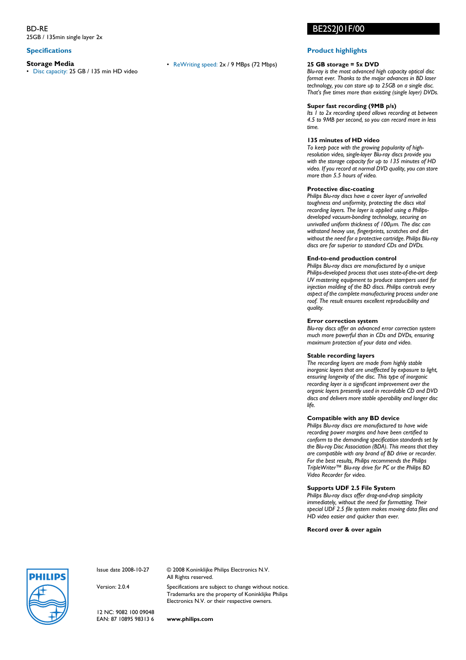 Philips BE2S2J01F User Manual | Page 2 / 2