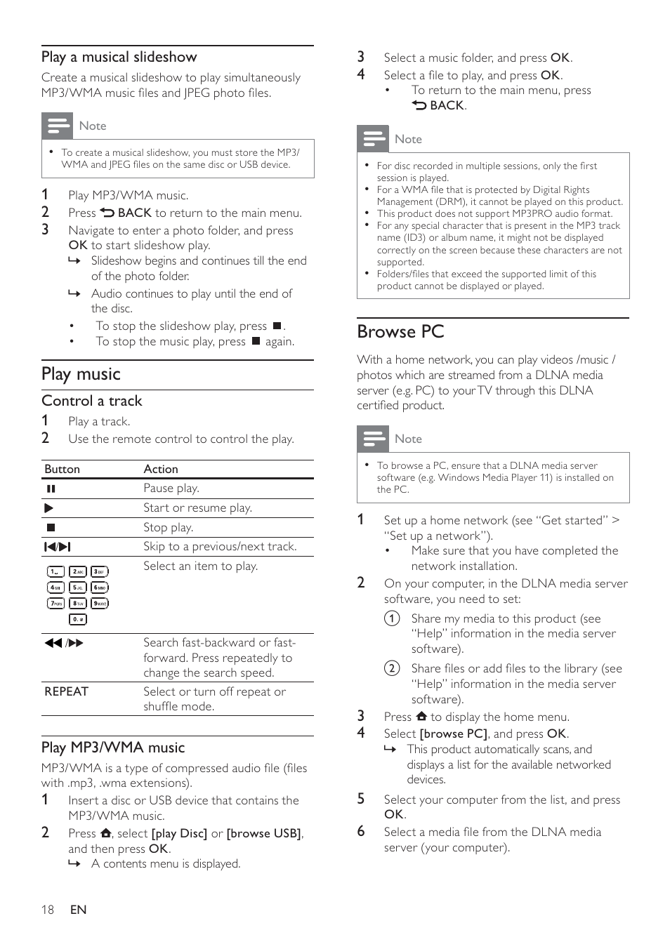 Browse pc, Play music | Philips BDP7500 MK II User Manual | Page 17 / 50