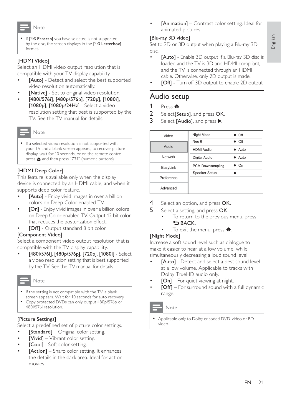 Audio setup | Philips BDP7500 MK II User Manual | Page 20 / 50