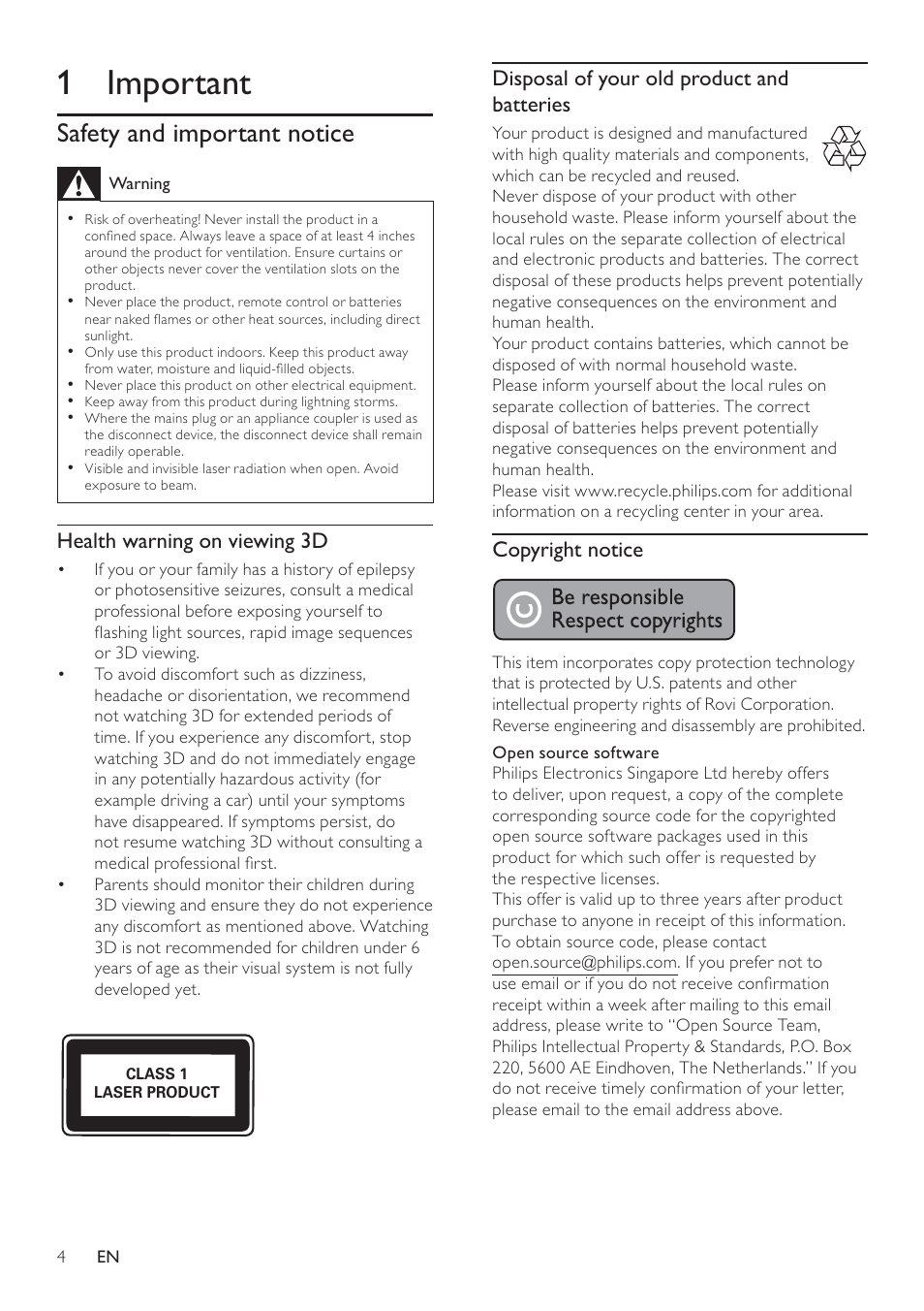 1 important, Safety and important notice | Philips BDP7500 MK II User Manual | Page 3 / 50