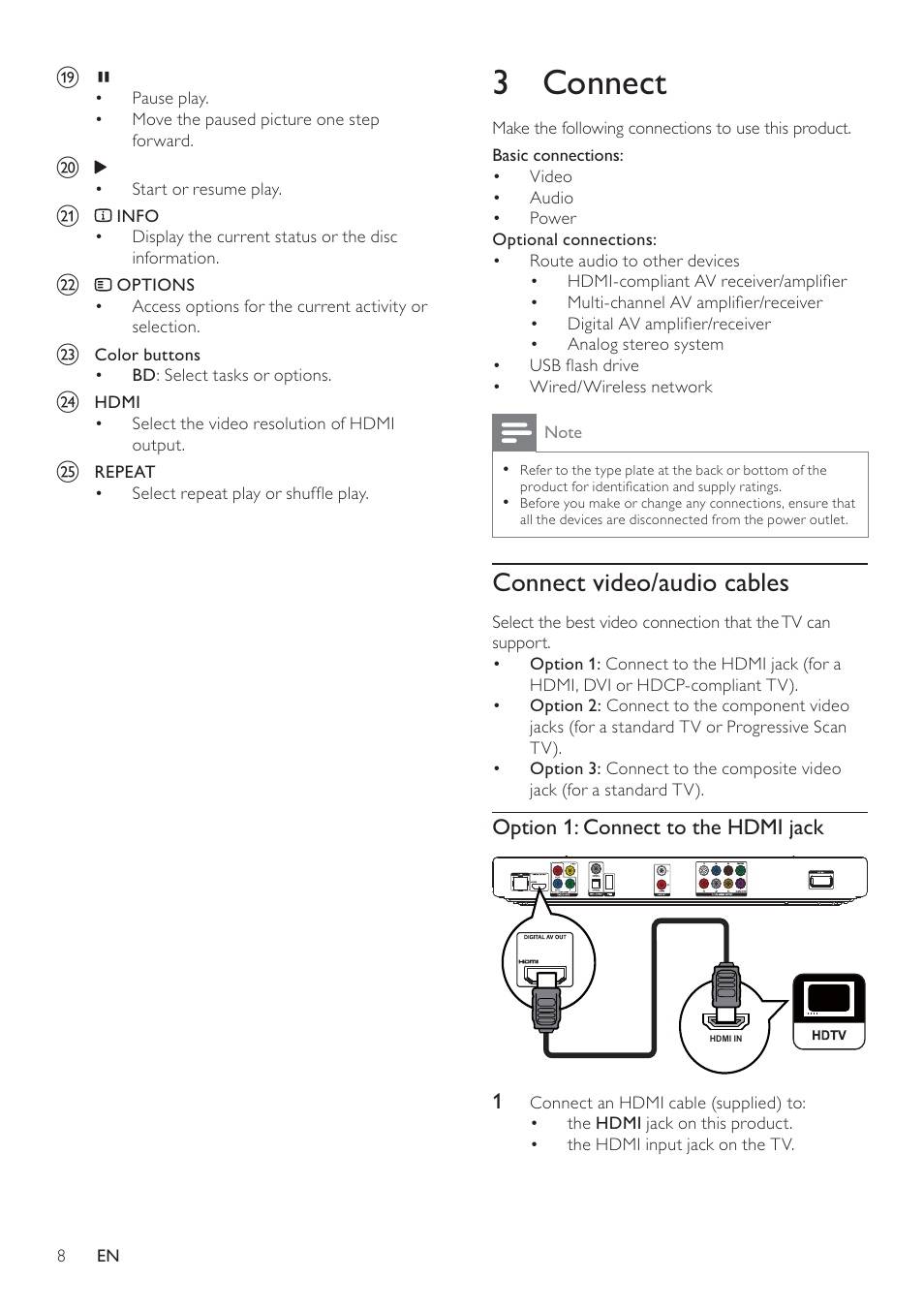 3 connect, Connect video/audio cables | Philips BDP7500 MK II User Manual | Page 7 / 50