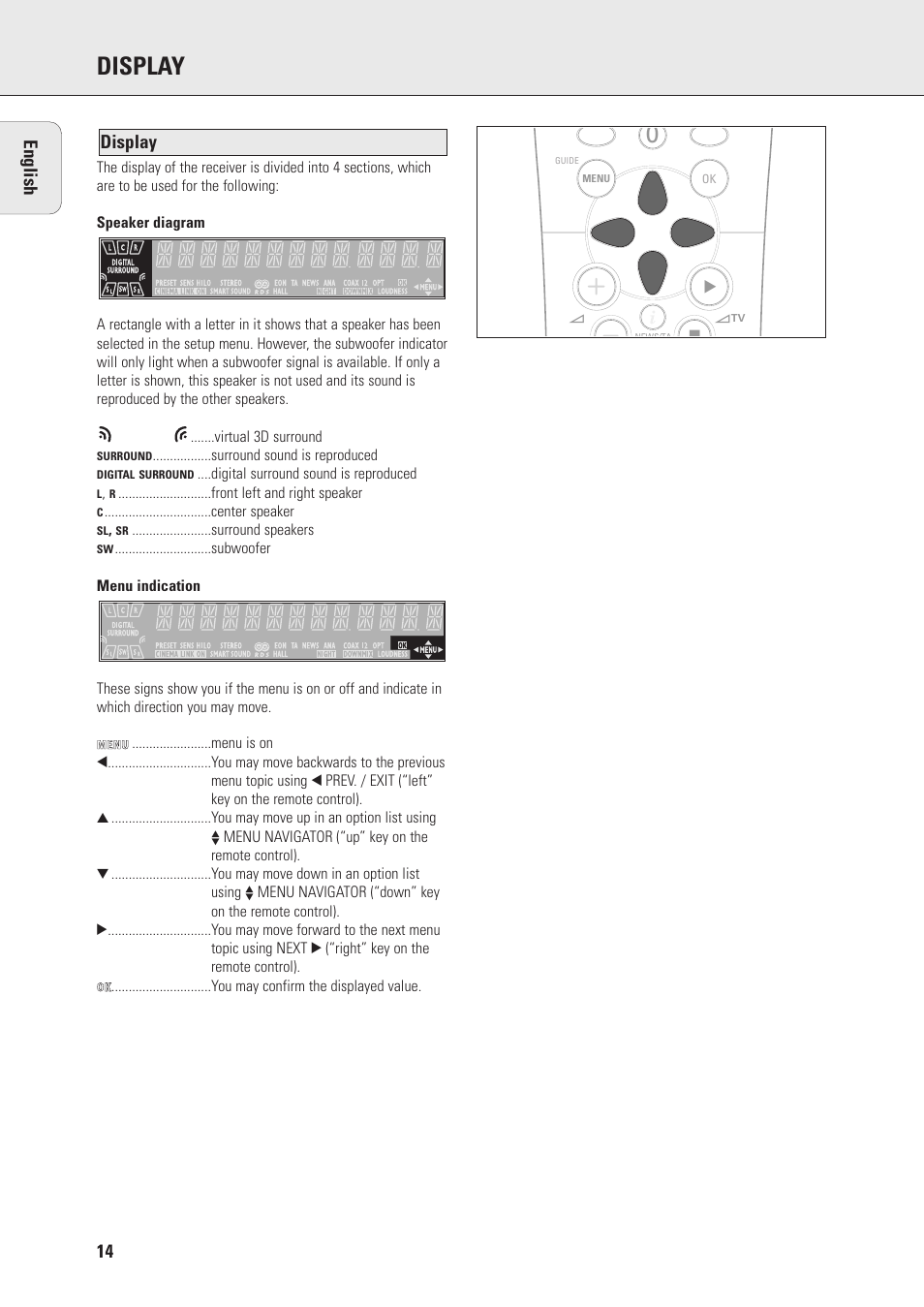 Display, Display english | Philips FR970 User Manual | Page 14 / 24