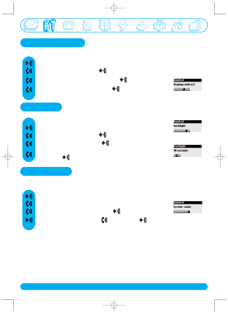 Display contrast, Backlight, Screen saver | Philips DECT515 User Manual | Page 31 / 67