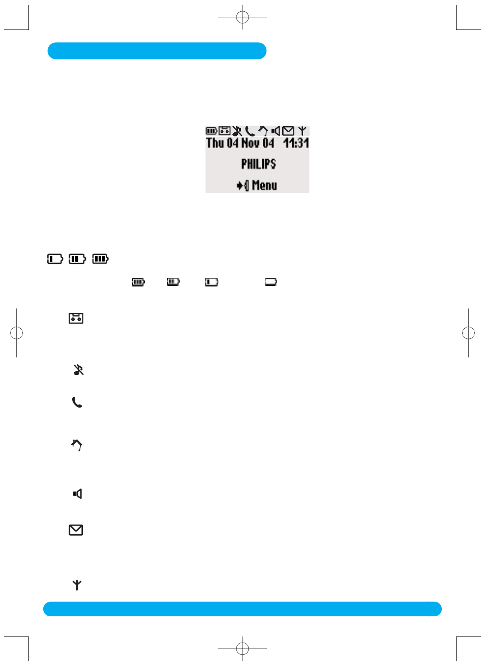 Icons on the handset display | Philips DECT515 User Manual | Page 4 / 67