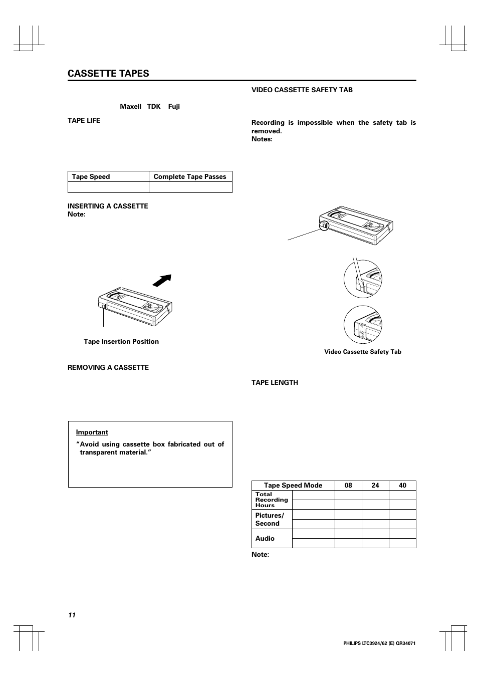 Cassette tapes | Philips LTC 3924 User Manual | Page 12 / 28