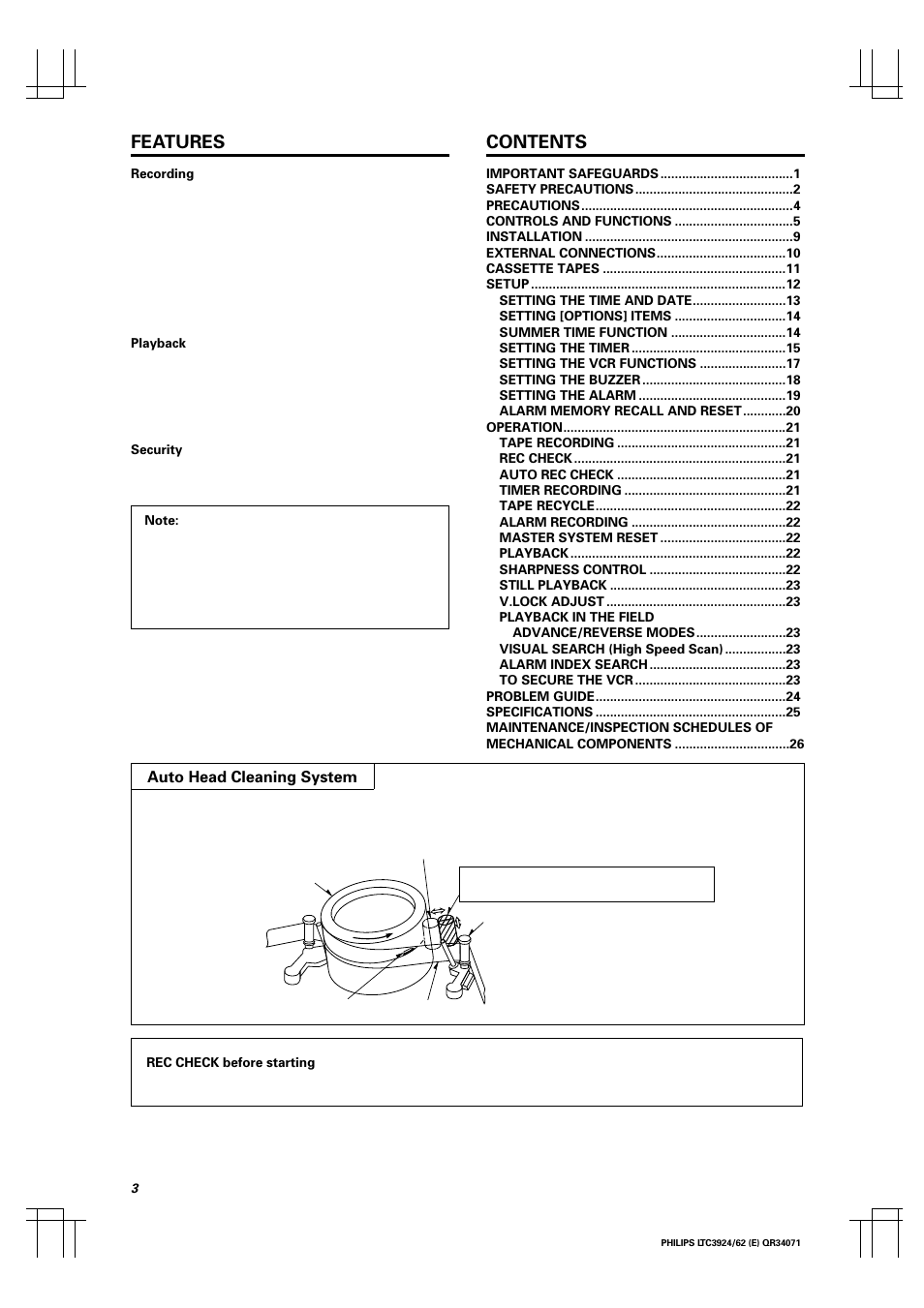 Features contents | Philips LTC 3924 User Manual | Page 4 / 28