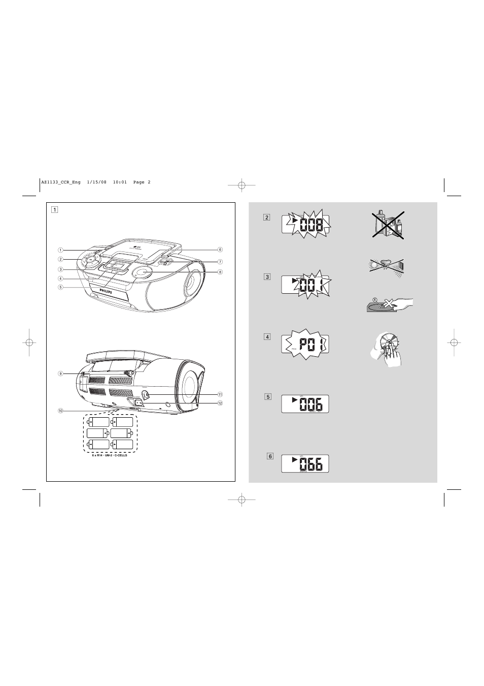 Philips CD SOUNDMACHINE AZ1133 User Manual | Page 2 / 6