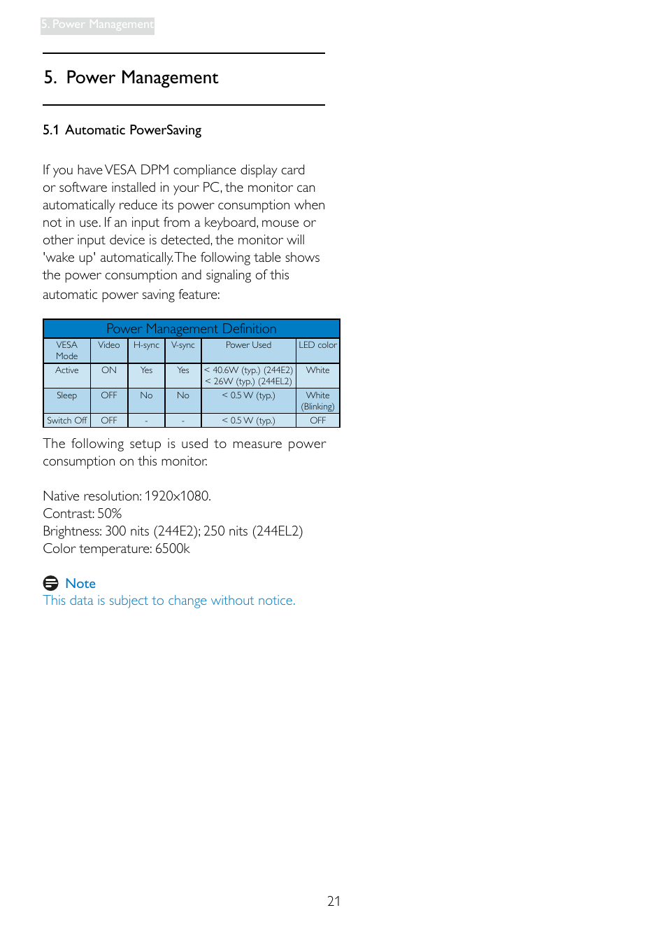 Power management, Power management definition | Philips 2.44E+04 User Manual | Page 23 / 51