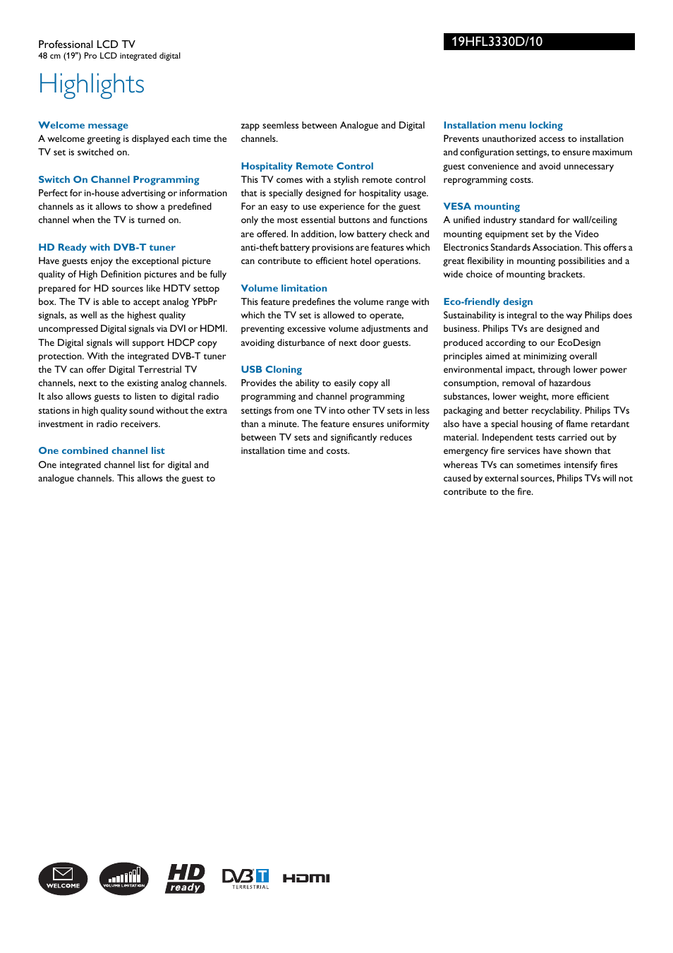 Highlights | Philips 19HFL3330D User Manual | Page 2 / 3