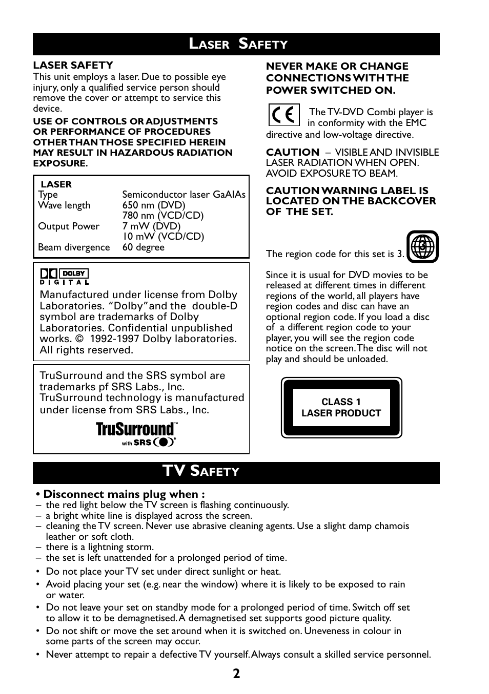 Tv s | Philips 29PT6961 User Manual | Page 2 / 54