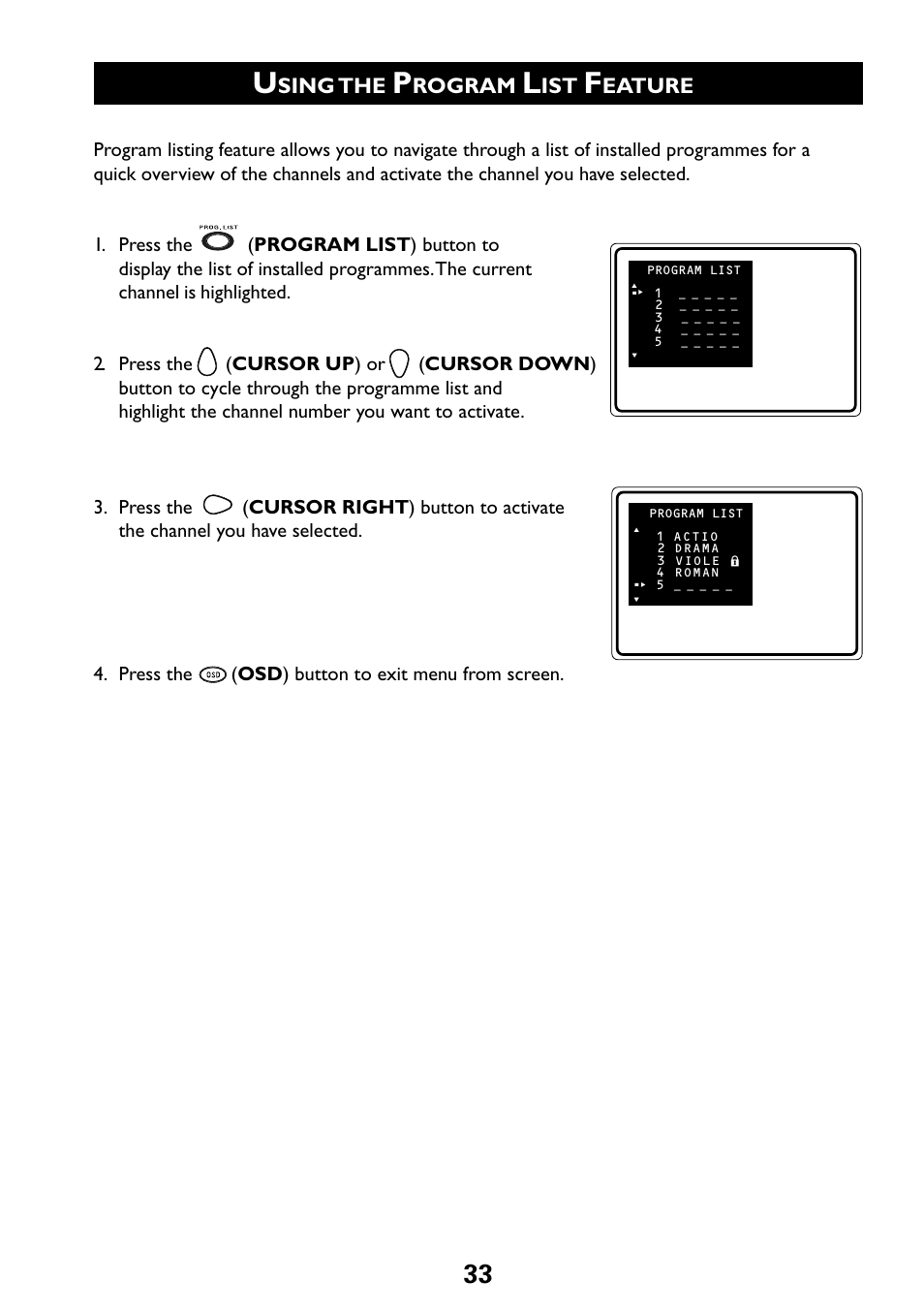 Sing the, Rogram, Eature | Philips 29PT6961 User Manual | Page 33 / 54