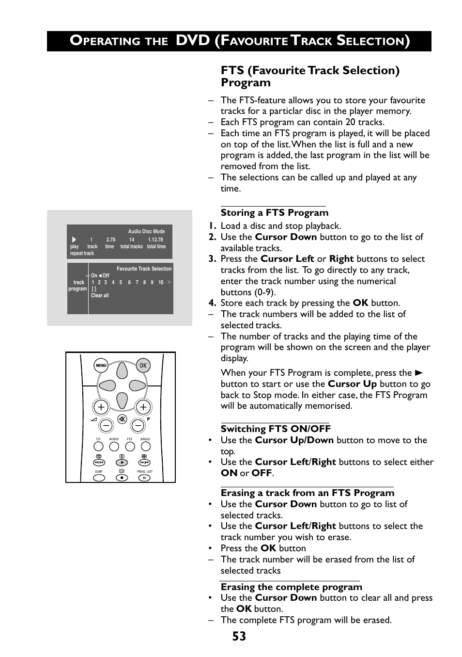 Dvd (f, Fts (favourite track selection) program, Perating | Avourite, Rack, Election | Philips 29PT6961 User Manual | Page 53 / 54