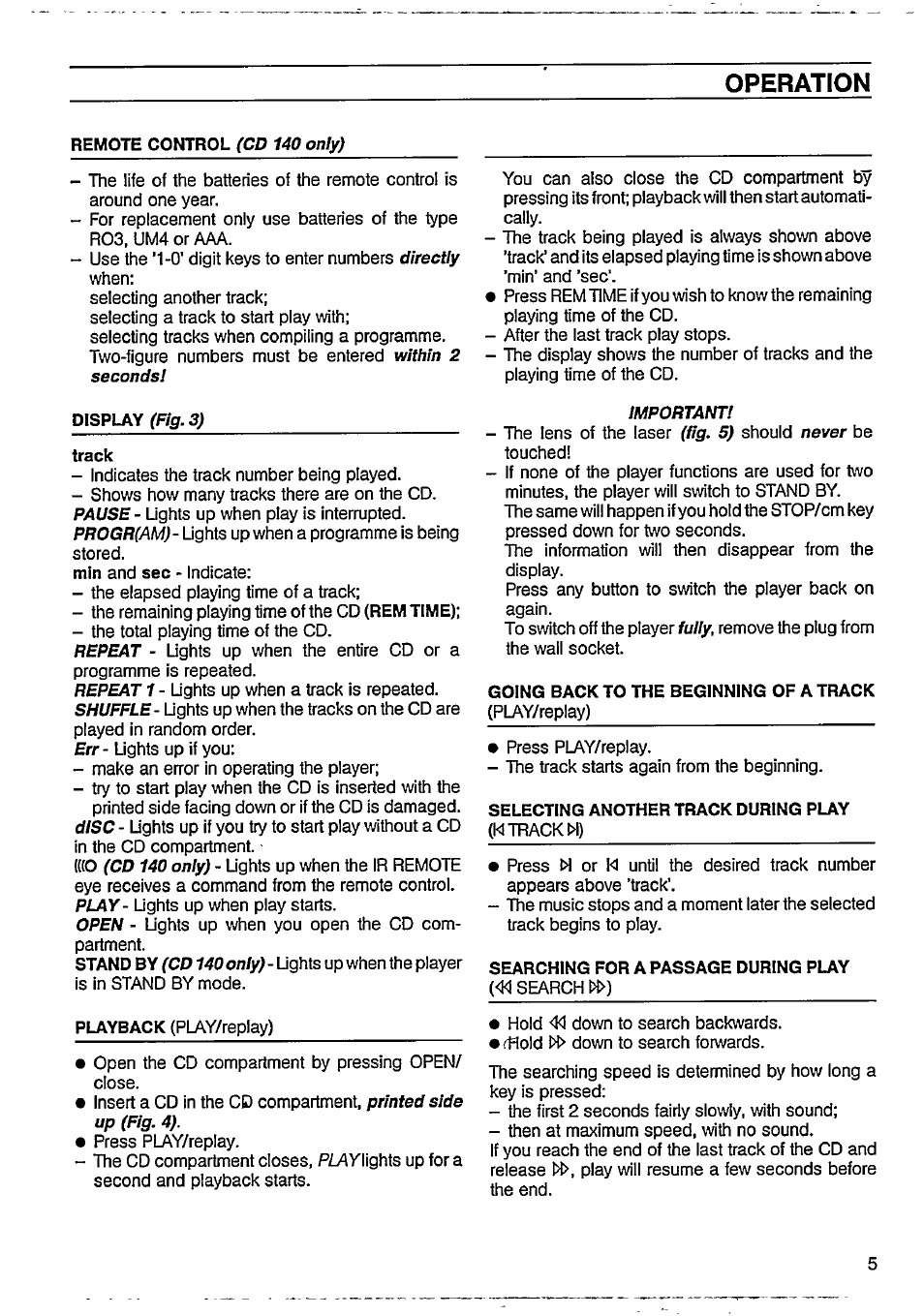 Operation | Philips CD 110 User Manual | Page 5 / 10