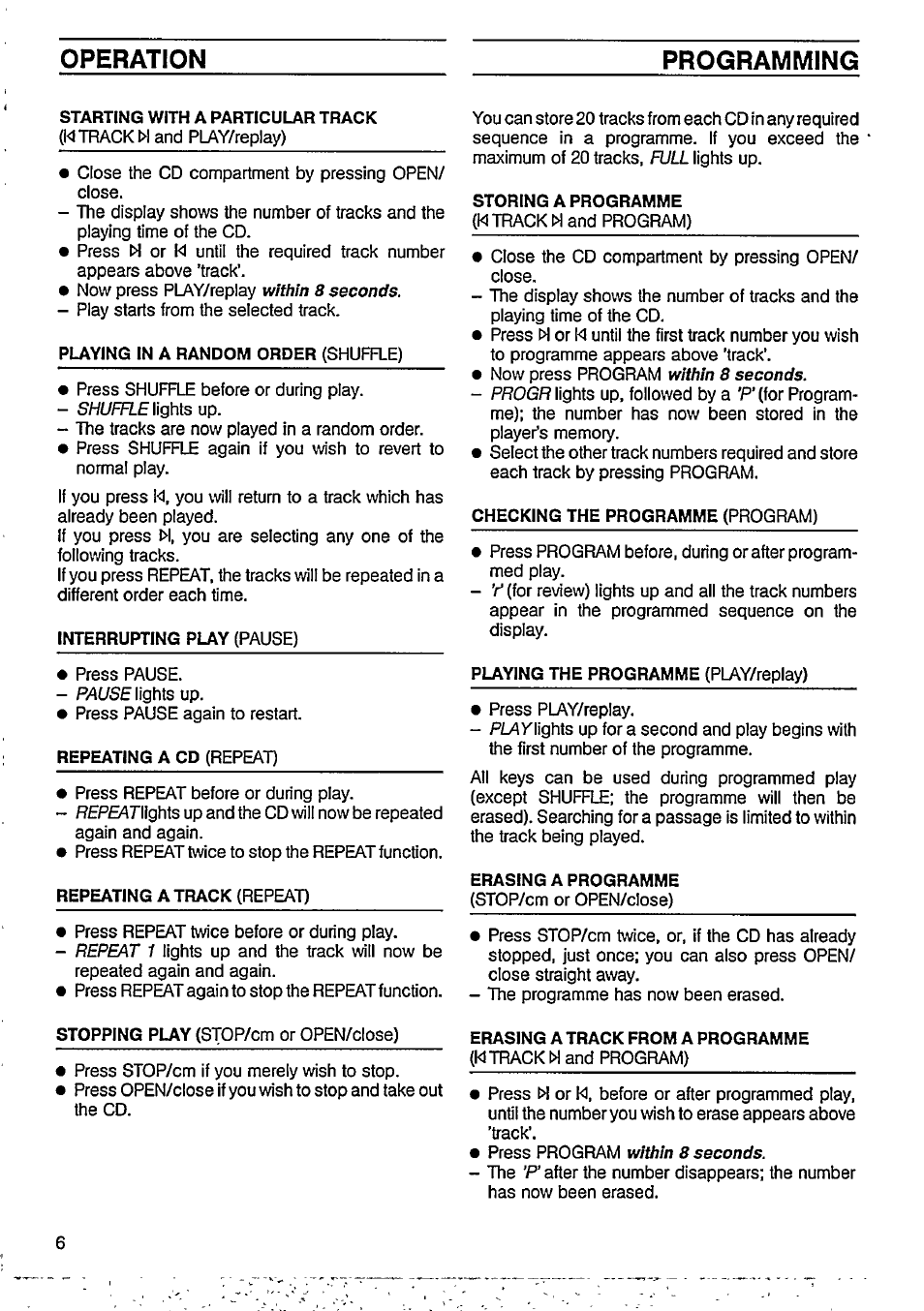 Operation programming | Philips CD 110 User Manual | Page 6 / 10