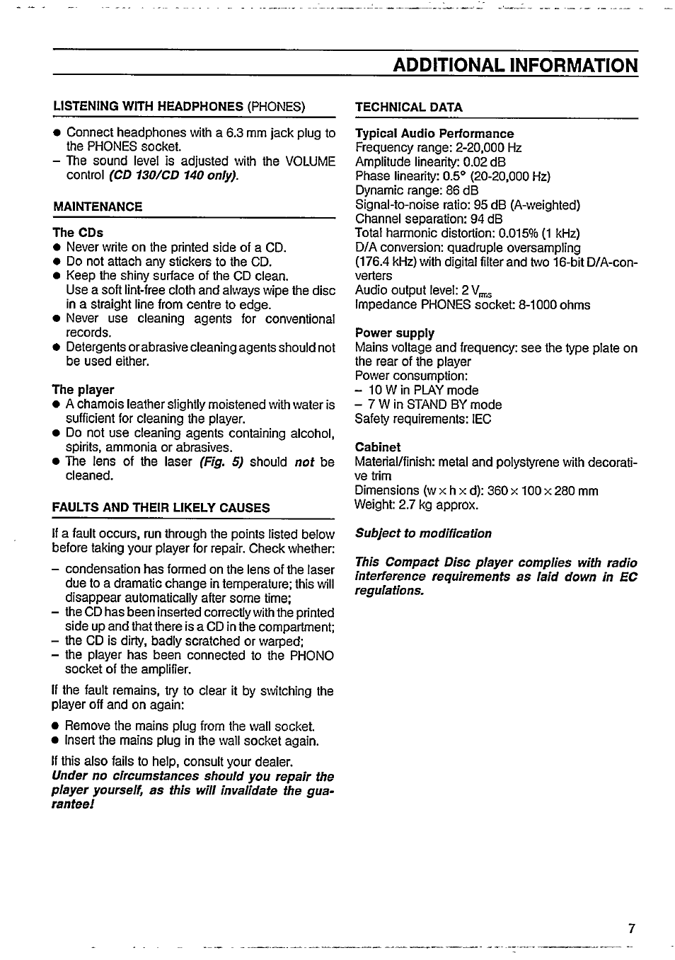 Additional information | Philips CD 110 User Manual | Page 7 / 10