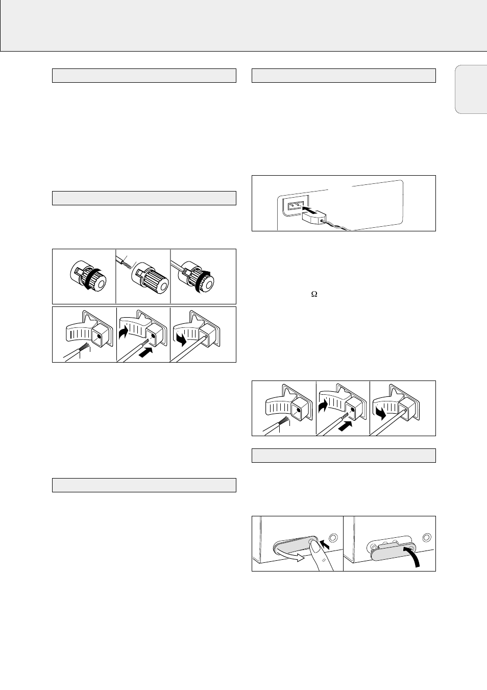 Connections, 13 english, Front av / game cap (fr 975 only) | Antenna connections tv as the center speaker, Speaker connections power | Philips FR-968 User Manual | Page 13 / 92