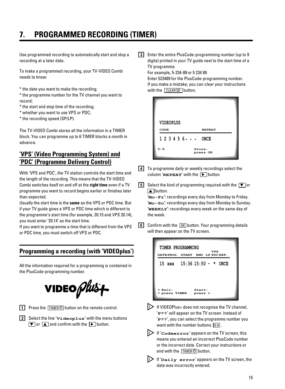 Programmed recording (timer), Programming a recording (with ’videoplus’) | Philips 25PV707 User Manual | Page 17 / 24