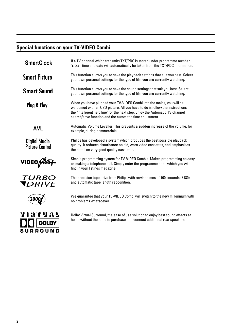 Special functions on your tv-video combi | Philips 25PV707 User Manual | Page 5 / 24