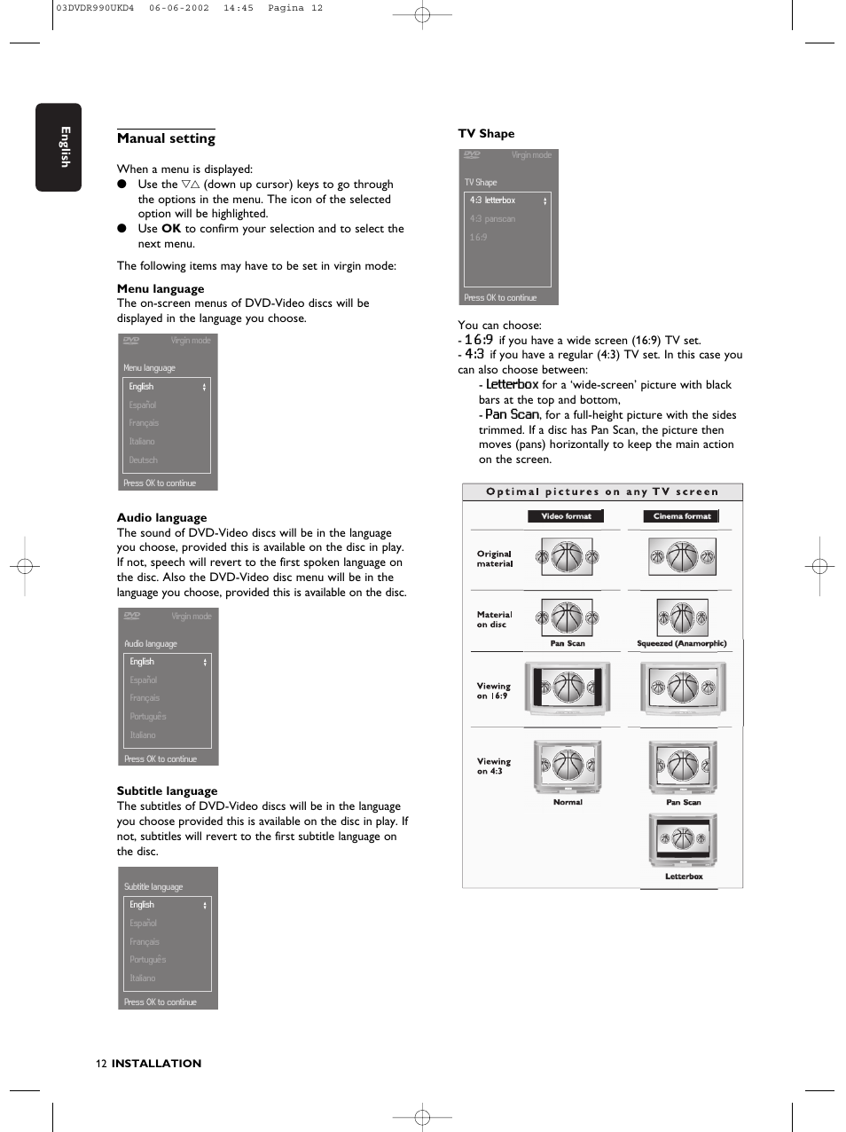 Manual setting | Philips DVDR990 User Manual | Page 12 / 62