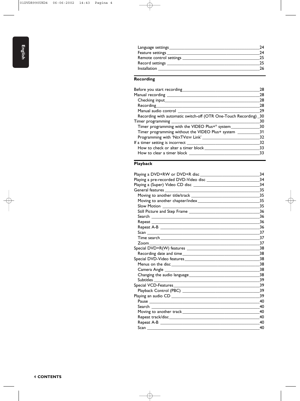 Philips DVDR990 User Manual | Page 4 / 62