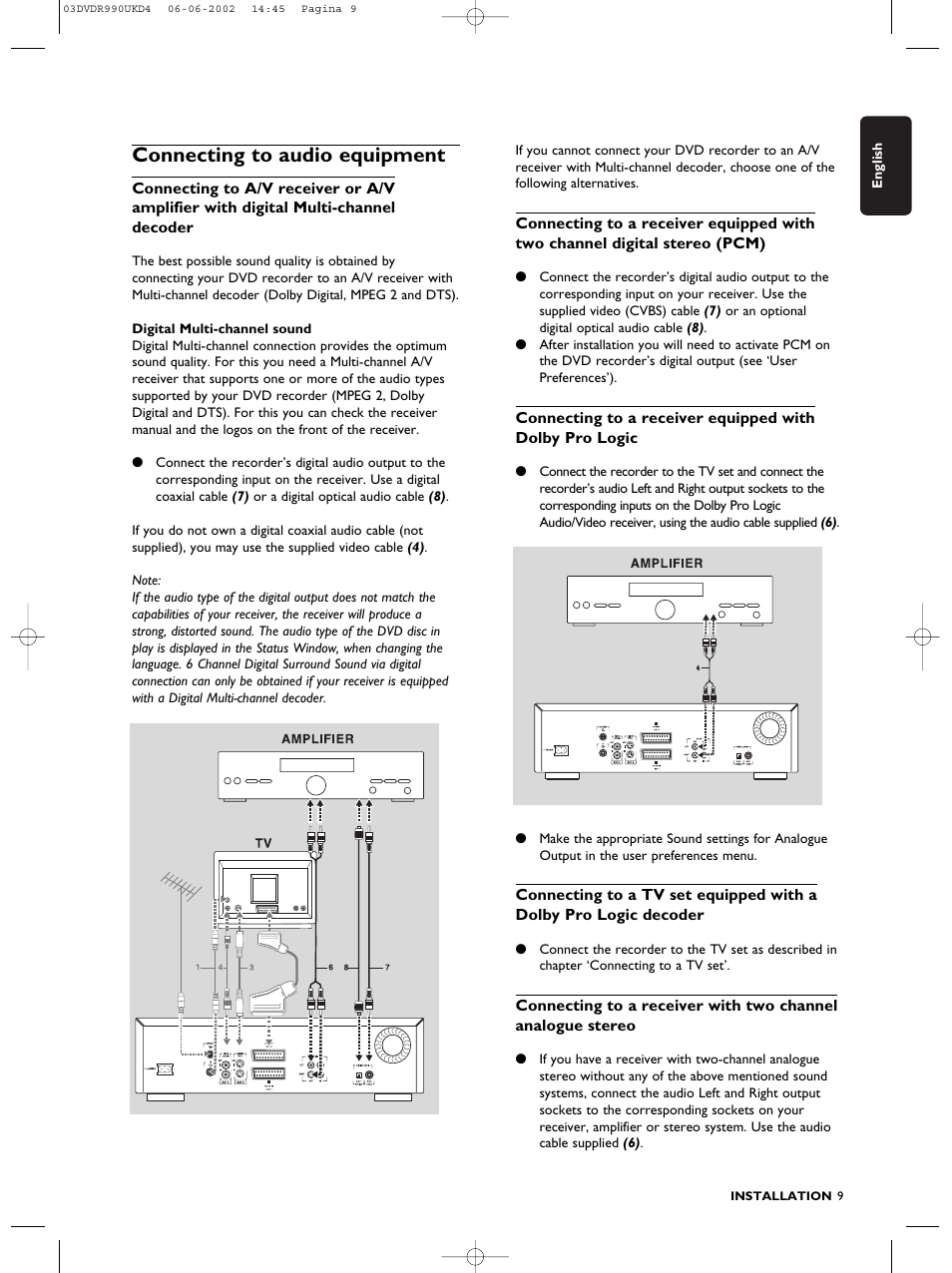 Connecting to audio equipment | Philips DVDR990 User Manual | Page 9 / 62