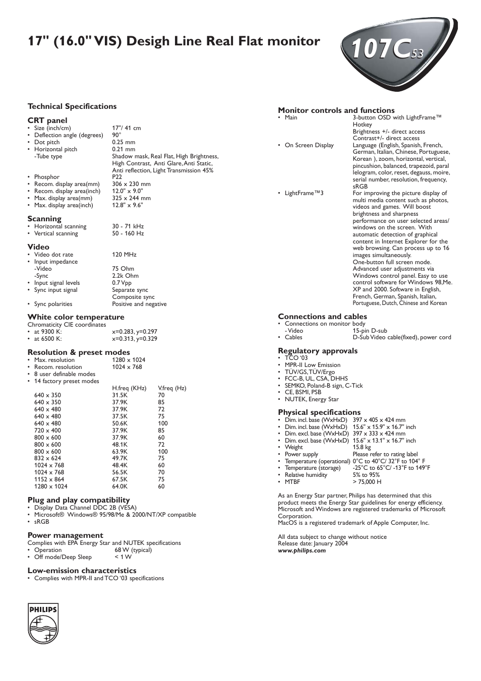 107c | Philips 107C 53 User Manual | Page 2 / 2