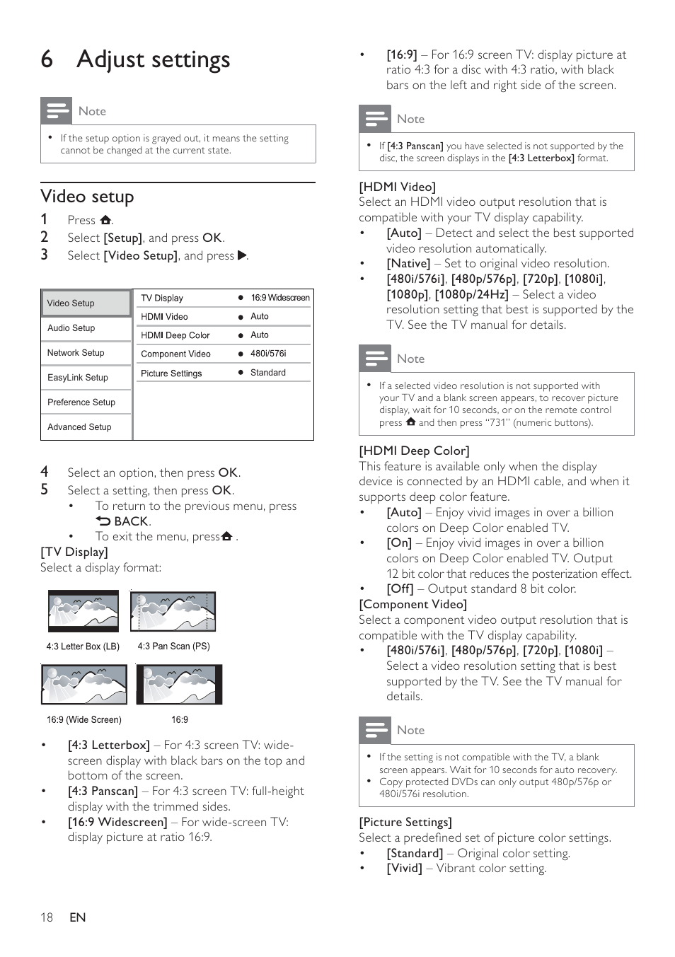 6 adjust settings | Philips BDP5100 User Manual | Page 17 / 48