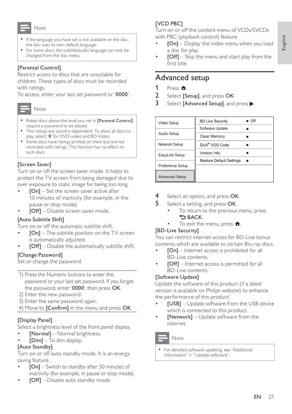 Advanced setup | Philips BDP5100 User Manual | Page 20 / 48