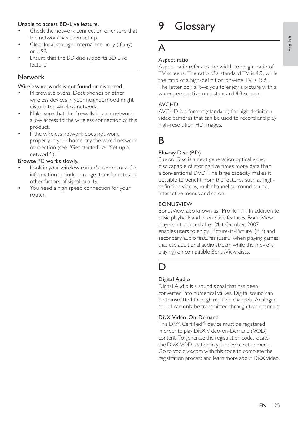 9 glossary | Philips BDP5100 User Manual | Page 24 / 48