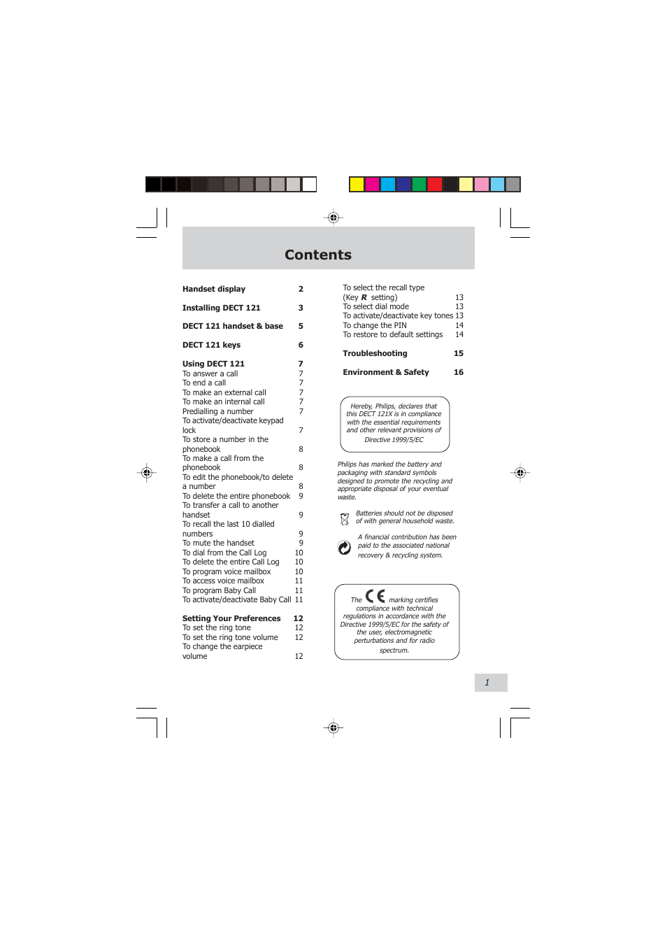 Philips DECT 121 User Manual | Page 2 / 18