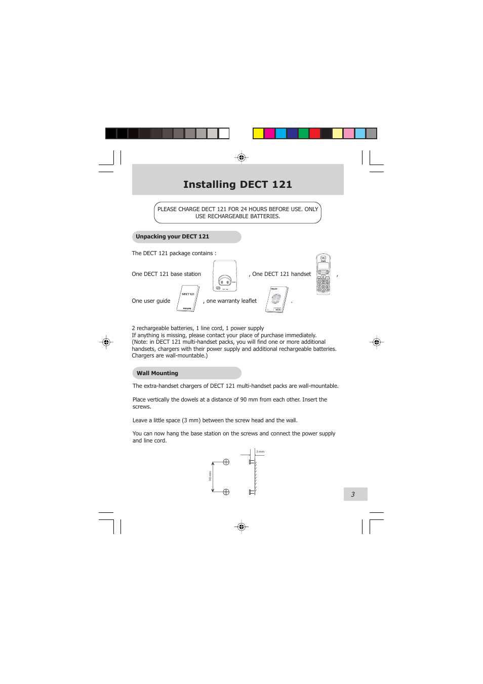 Installing dect 121 | Philips DECT 121 User Manual | Page 4 / 18